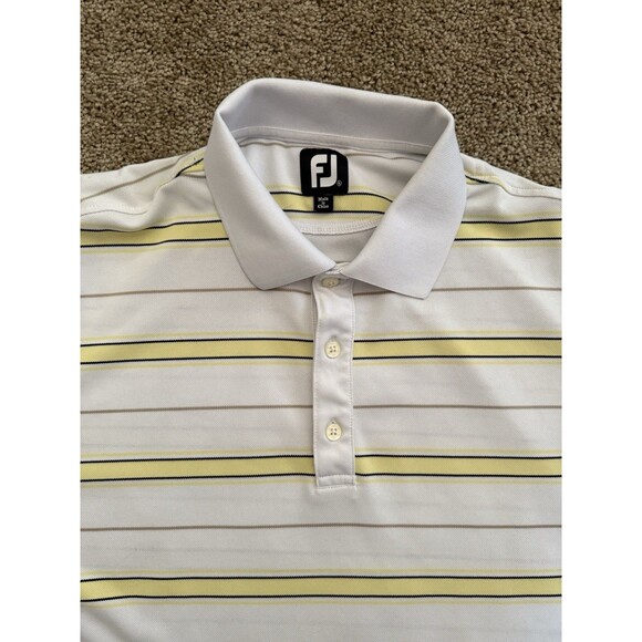 FootJoy Mens XL Golf Polo Wicking Polyester Stretch Striped Yellow And White - Picture 3 of 7